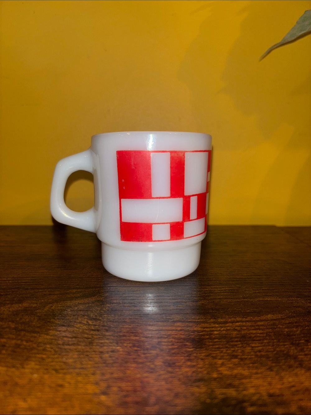 Fire King White Mug with Red Geometric Blocks